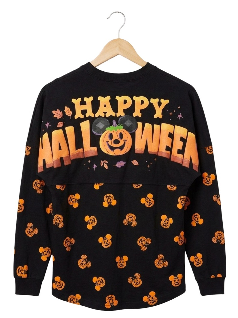 Disney Parks Halloween Mickey Pumpkin Spirit Jersey Black Orange Glow XS spooky